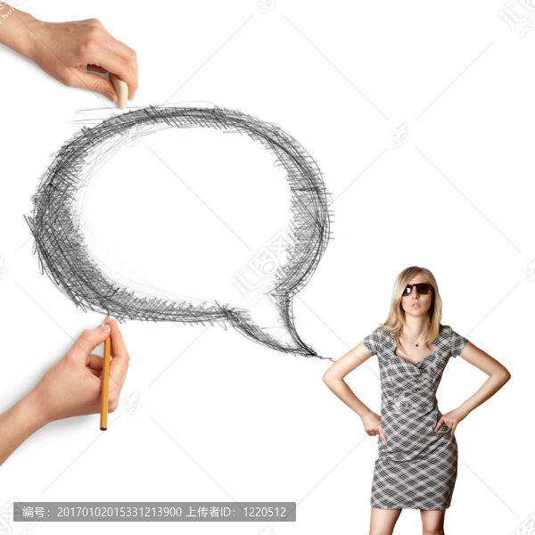 人的手與語言泡沫和女人