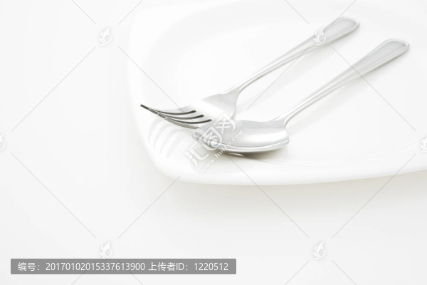 白盤子上的叉子和勺子