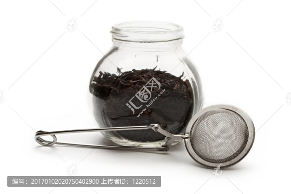 茶和茶濾網(wǎng)的玻璃容器