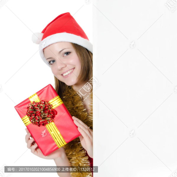 帶白色禮物的圣誕女孩