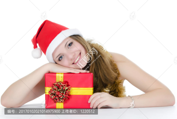 帶白色禮物的圣誕女孩