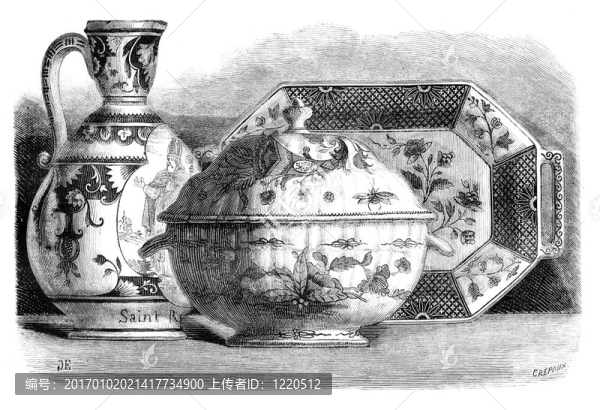 魯昂彩繪陶器。Edward,Garnier的畫；復(fù)古插圖。該公司pittoresque,1875。