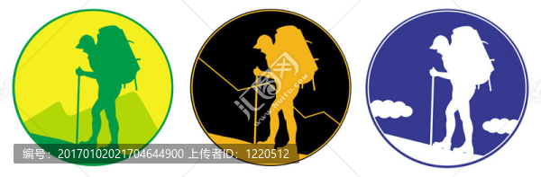 隨著人與山背包去sillhouette徽。背景中的群山。.單獨(dú)的層