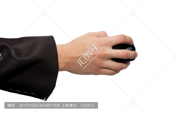 電腦鼠標在手和反射白色隔離