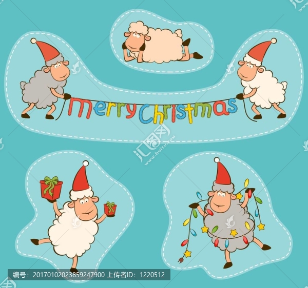 卡通搞笑Santa,Claus,sheep。