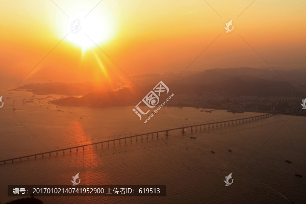黃昏夕陽,朱家尖大橋