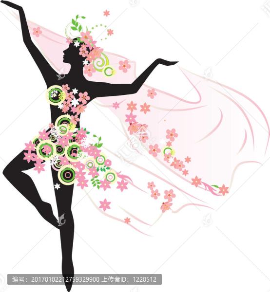 美麗的花與女人跳舞剪影