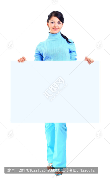 年輕快樂的女人拿著白色