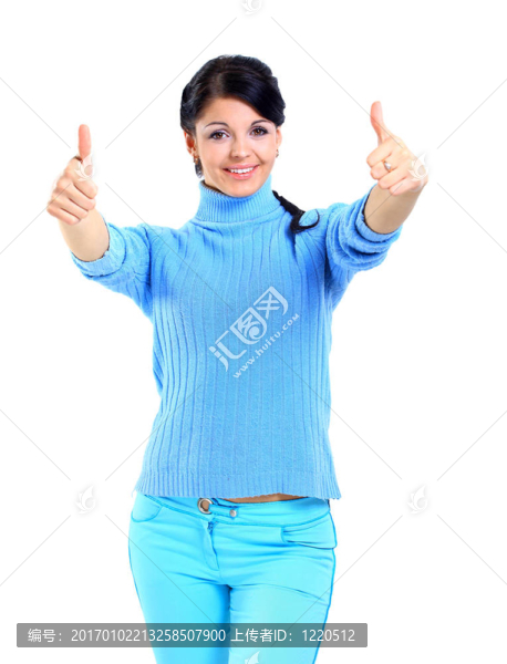 微笑的女人豎起大拇指