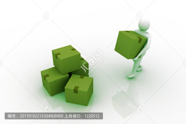 3D男子攜帶紙箱