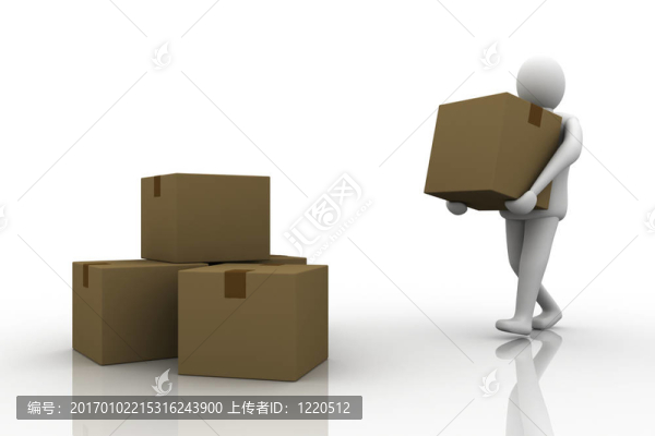 3D男子攜帶紙箱；