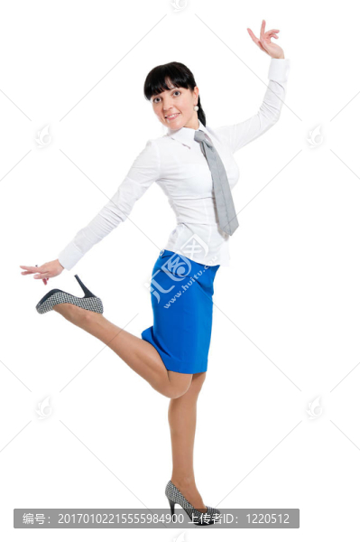 穿白色襯衫和藍(lán)色裙子的美女