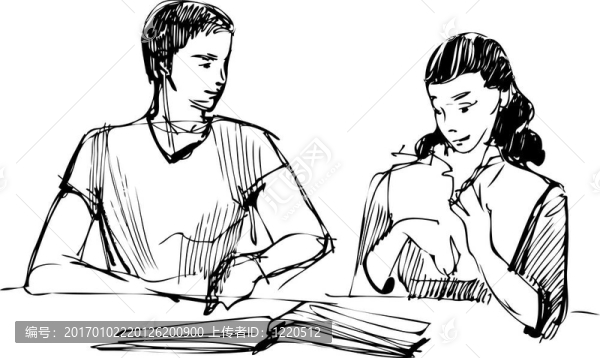 男孩和一個女孩在桌子上看書
