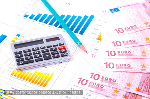 財務圖表；歐洲貨幣和鉛筆