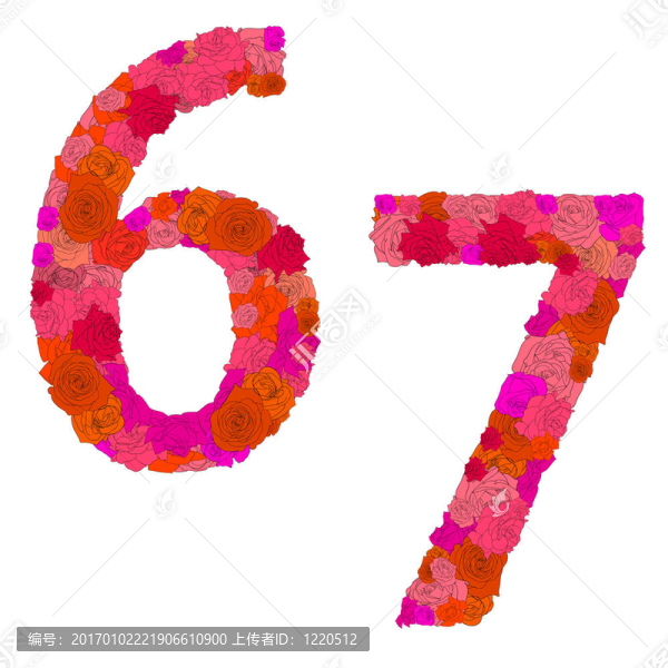 紅玫瑰花字母字符6-7；