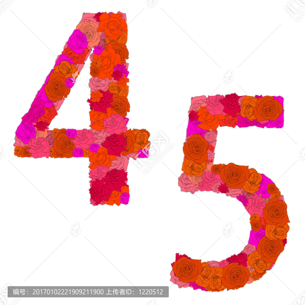 紅玫瑰花字母字符4-5；