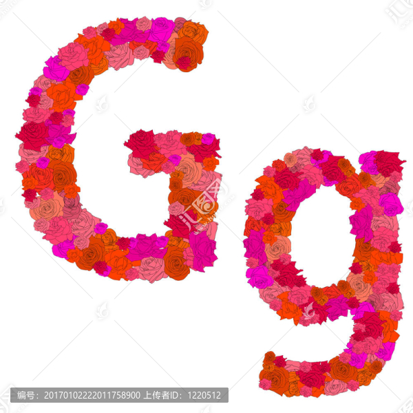 紅玫瑰花字母字符GG；