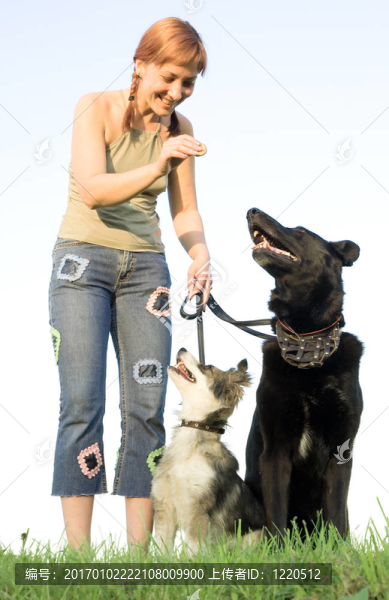 女人與她的狗在草地上
