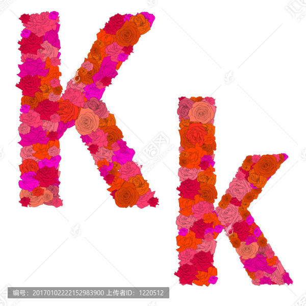紅玫瑰花字母字符K-K；