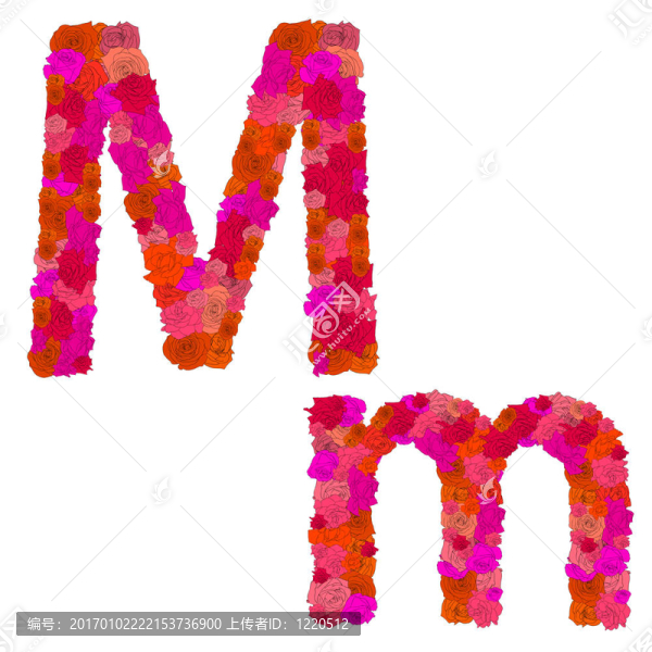 紅玫瑰花字母；人物M-M