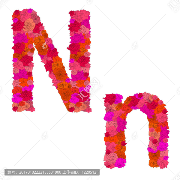 紅玫瑰花字母字符N-N；