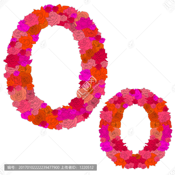 紅玫瑰花字母字符對象；