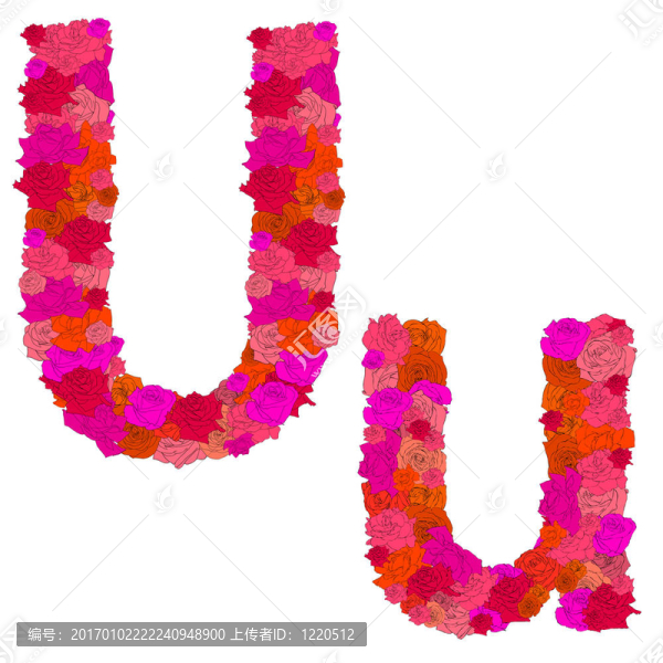 紅玫瑰花字母；人物U-U