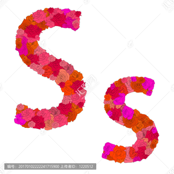 紅玫瑰花字母字符S-S；