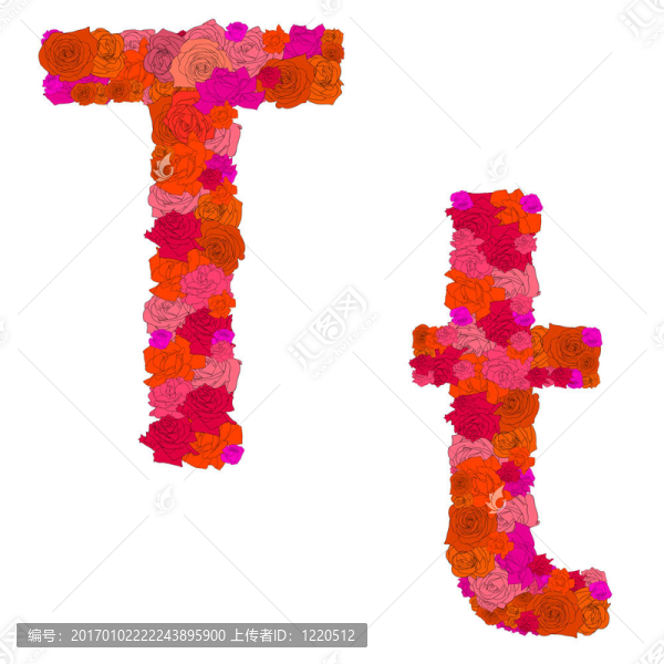 紅玫瑰花字母；人物T-T