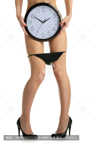 女性腿部與內(nèi)褲放氣和圓形時(shí)鐘