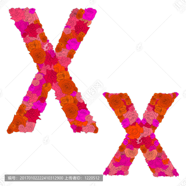紅玫瑰花字母字符X-X；