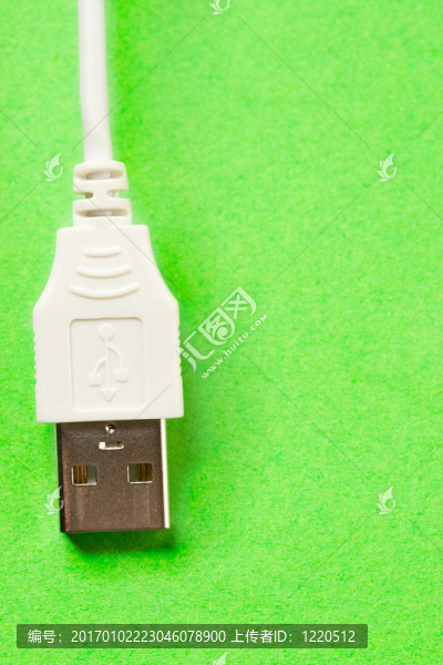 USB電纜隔離在綠色背景