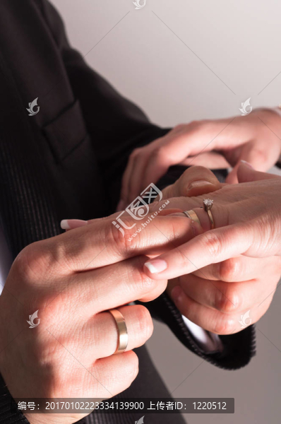 婚禮儀式上新郎在新娘手指上戴戒指