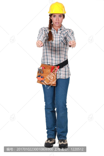 處于凍結(jié)位置的女建筑工人。