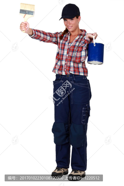 女畫家拿著畫筆和一個可以