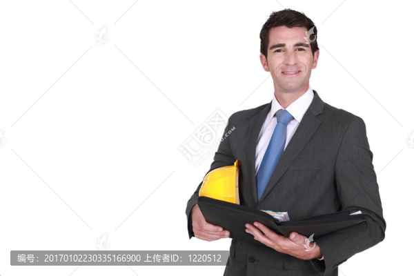建筑師持有硬帽子和文件夾