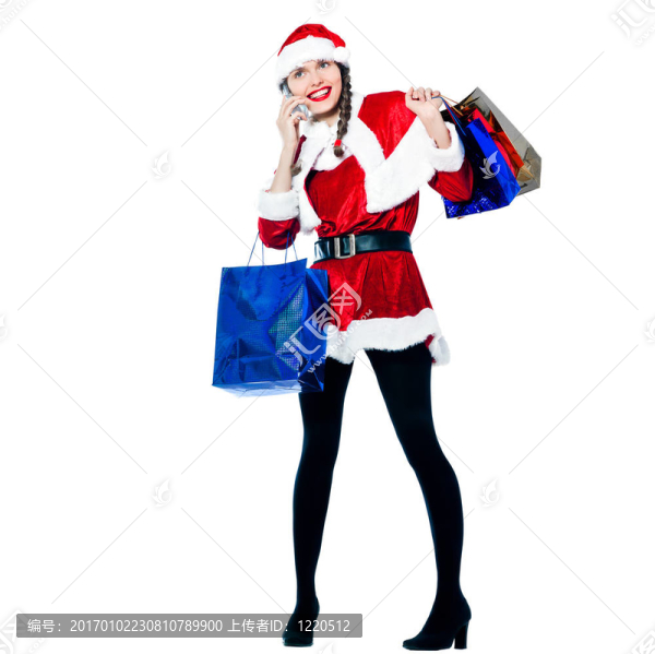 女人圣誕老人圣誕購物電話快樂
