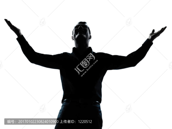 一個生意人快樂張開手臂剪影