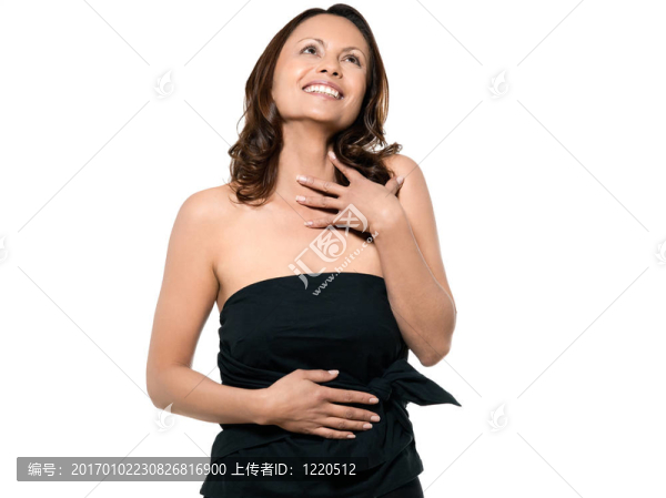 美麗快樂的亞洲女人仰視的畫像