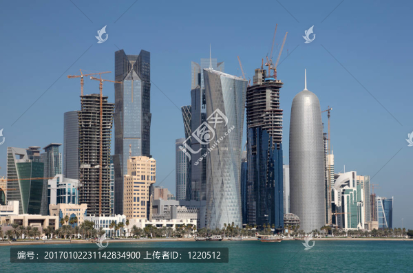 多哈的新downttown區(qū)Al,Dafna的天際線；卡塔爾；中東