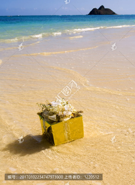 包裹禮物漂浮在海洋上