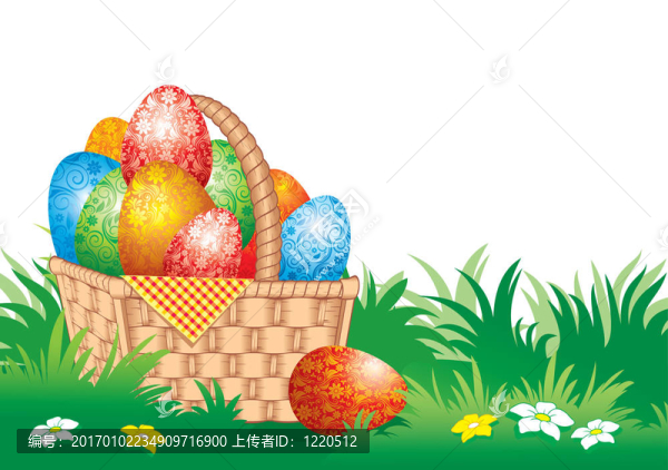 復(fù)活節(jié)旗幟與春天的鮮花和彩蛋畫