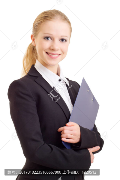快樂微笑的女人與文件夾