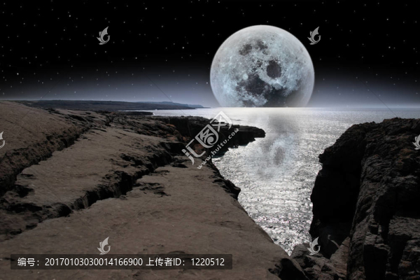 閃閃發(fā)光的月亮和大塊的巖石布倫景觀