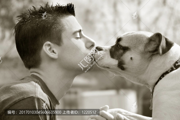 男孩吻他的狗