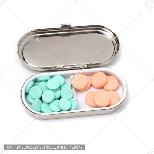 古董藥丸盒綠色和橙色片劑