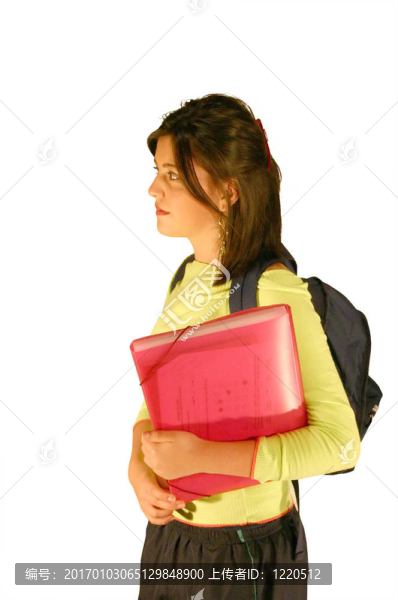 帶袋和文件夾的女孩