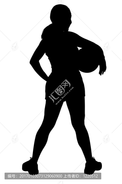 剪影在白色與剪輯路徑。手臂下籃球的女人。
