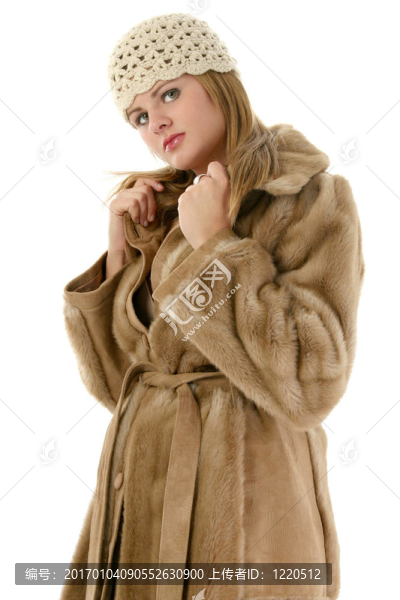 美麗的年輕女子在帽子和Fur,Winter,Coat