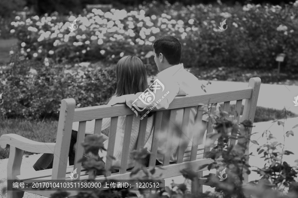 愛的夫妻在公園長椅上